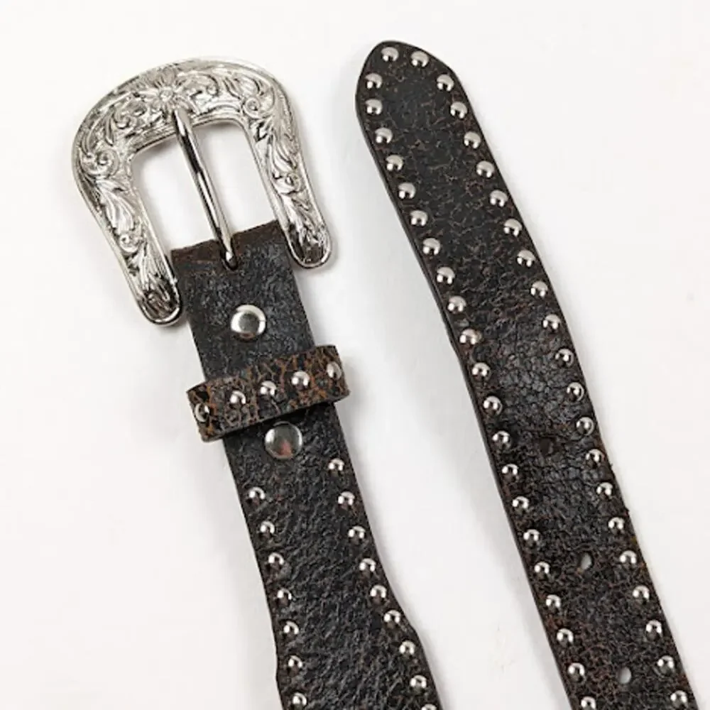 Nocona Girls Western Studded Heart Cross Embellished Leather Belt Size 22